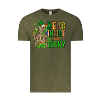 Vintage Olive dead inside but lucky  with skeleton Vintage Tee - AdoDesignShop