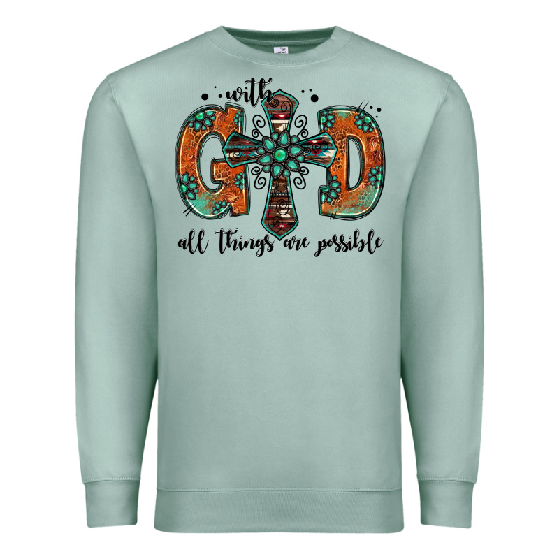 With God All Things Are Possible Gemstone Cross Premium Sweatshirt by Jasminsmagicworld | Teevron