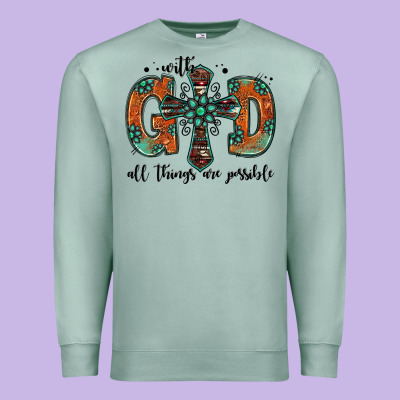 With God All Things Are Possible Gemstone Cross Premium Sweatshirt Designed By Jasminsmagicworld