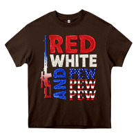 Chocolate Brown red white and pew pew pew Heavy Core Tee - texasbilliewilder