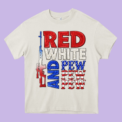 Red White And Pew Pew Pew Heavy Core Tee Designed By Texasbilliewilder