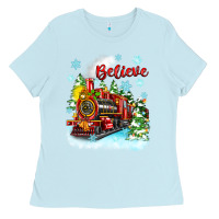 Baby Blue christmas polar express believe Ladies Tee - Zillion Design Studio