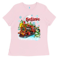 Bubblegum Pink christmas polar express believe Ladies Tee - Zillion Design Studio