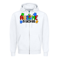 White ausome teacher Zipper Hoodie - MaliasSmallBusiness