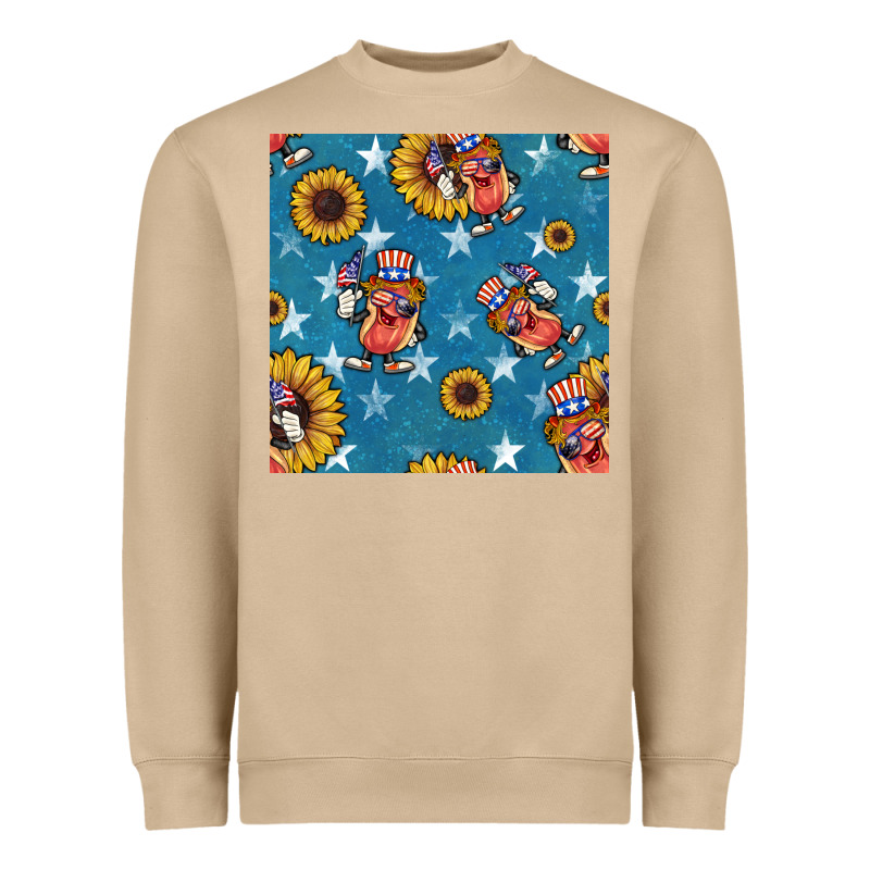 4th Of July Sunflowers Hotdog Seamless Pattern Heavyweight Sweatshirt by BundleAndBundleShop | Teevron