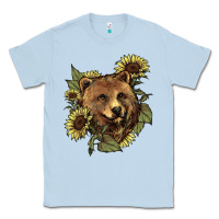 Dusty Blue bear head sunflowers Classic Tee - NancyCooperArtShop