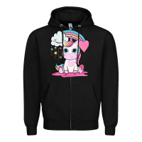 Black cute unicorn and rainbow Zipper Hoodie - NancyCooperArtShop