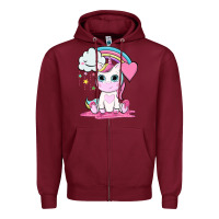 Burgundy cute unicorn and rainbow Zipper Hoodie - NancyCooperArtShop