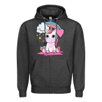 Charcoal Heather cute unicorn and rainbow Zipper Hoodie - NancyCooperArtShop