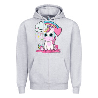 Heather Grey cute unicorn and rainbow Zipper Hoodie - NancyCooperArtShop
