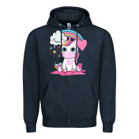 Navy cute unicorn and rainbow Zipper Hoodie - NancyCooperArtShop