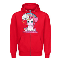 Red cute unicorn and rainbow Zipper Hoodie - NancyCooperArtShop