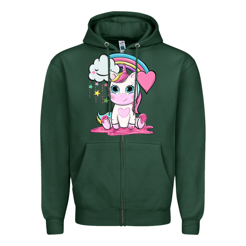 Cute Unicorn And Rainbow Zipper Hoodie by NancyCooperArtShop | Teevron