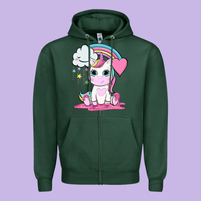Cute Unicorn And Rainbow Zipper Hoodie Designed By Nancycooperartshop