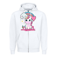 White cute unicorn and rainbow Zipper Hoodie - NancyCooperArtShop