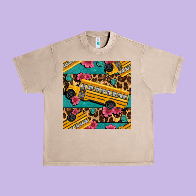 School Bus And Leopar Seamless Pattern Urban Heavy Tee Designed By Bundleandbundleshop
