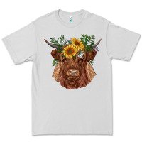 Dove Grey highland cow with sunflowers Premium Tee - RanaPortraitStore
