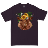 Plum highland cow with sunflowers Premium Tee - RanaPortraitStore