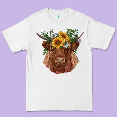 Highland Cow With Sunflowers Premium Tee Designed By Ranaportraitstore