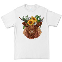 White highland cow with sunflowers Premium Tee - RanaPortraitStore