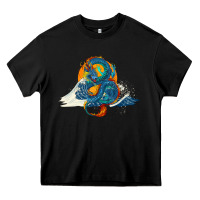 Blue Dragon Ocean Waves And Sun Heavy Core Tee | Teevron