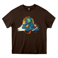 Chocolate Brown blue dragon ocean waves and sun Heavy Core Tee - RanaPortraitStore