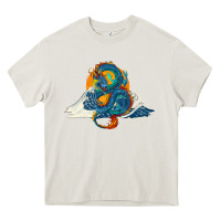 Cream blue dragon ocean waves and sun Heavy Core Tee - RanaPortraitStore