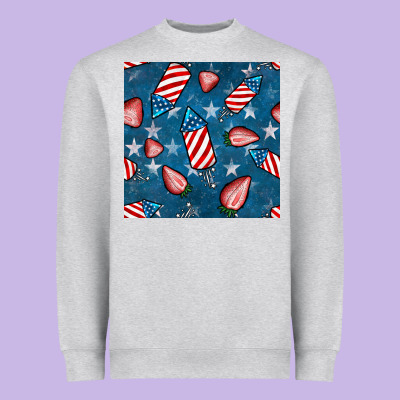 4th Uf July Strawberries Seamless Pattern Heavyweight Sweatshirt Designed By Bundleandbundleshop