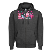 Charcoal Heather lash hustler with eyelashes coffee cups Zipper Hoodie - NancyCooperArtShop