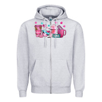 Heather Grey lash hustler with eyelashes coffee cups Zipper Hoodie - NancyCooperArtShop