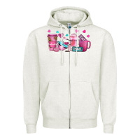 Oatmeal Heather lash hustler with eyelashes coffee cups Zipper Hoodie - NancyCooperArtShop