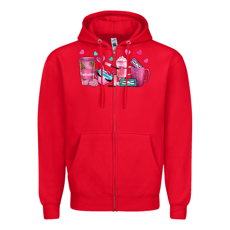 Lash Hustler With Eyelashes Coffee Cups Zipper Hoodie by NancyCooperArtShop | Teevron