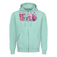 Seafoam lash hustler with eyelashes coffee cups Zipper Hoodie - NancyCooperArtShop