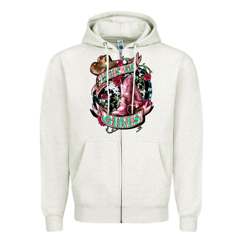 Lets Go Girls Cowboy Boots Cowgirl Zipper Hoodie by NancyCooperArtShop | Teevron