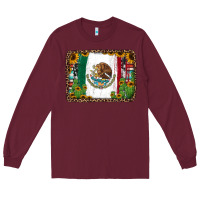 Burgundy mexican flag background with cactus and sunflower Long Sleeve Tee - Jasminsmagicworld