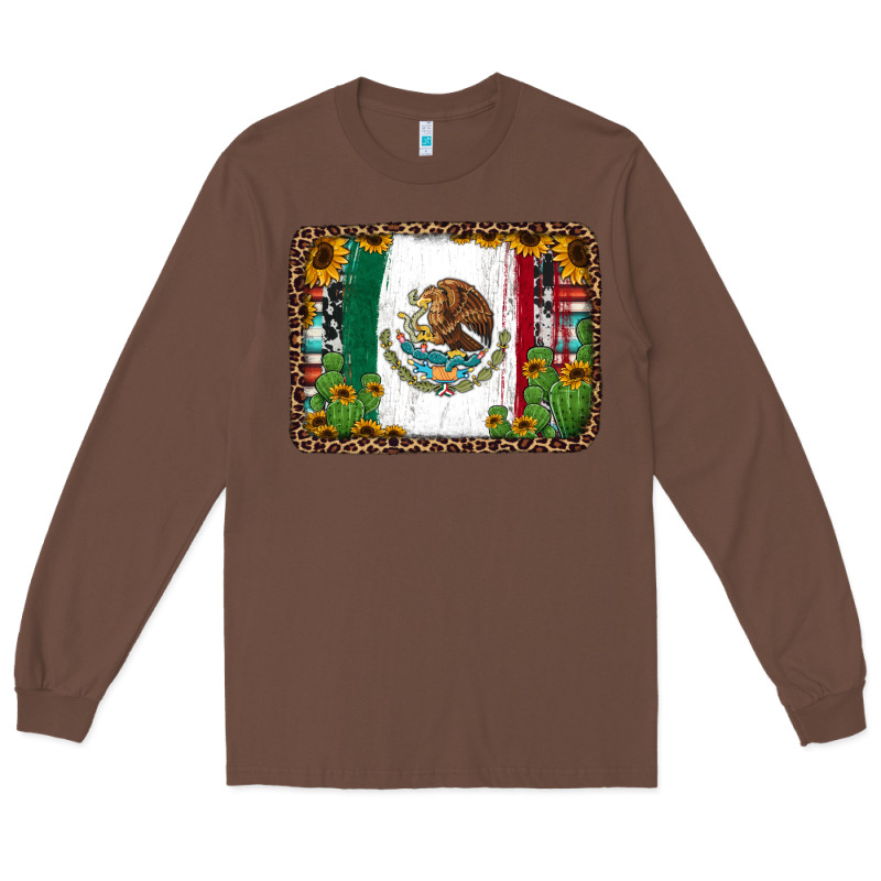 Mexican Flag Background With Cactus And Sunflower Long Sleeve Tee by Jasminsmagicworld | Teevron