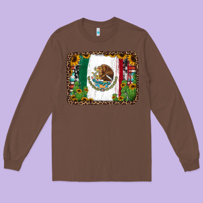 Mexican Flag Background With Cactus And Sunflower Long Sleeve Tee Designed By Jasminsmagicworld