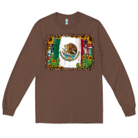 Chestnut mexican flag background with cactus and sunflower Long Sleeve Tee - Jasminsmagicworld