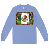 Colony Blue mexican flag background with cactus and sunflower Long Sleeve Tee - Jasminsmagicworld