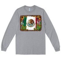 Heather Grey mexican flag background with cactus and sunflower Long Sleeve Tee - Jasminsmagicworld