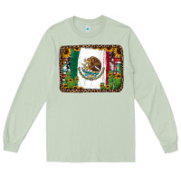 Matcha mexican flag background with cactus and sunflower Long Sleeve Tee - Jasminsmagicworld