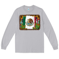 Moon Dust mexican flag background with cactus and sunflower Long Sleeve Tee - Jasminsmagicworld