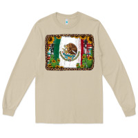 Mushroom mexican flag background with cactus and sunflower Long Sleeve Tee - Jasminsmagicworld
