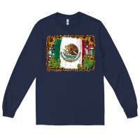 Navy mexican flag background with cactus and sunflower Long Sleeve Tee - Jasminsmagicworld