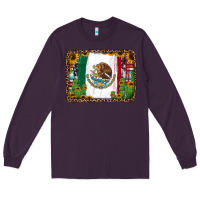 Plum mexican flag background with cactus and sunflower Long Sleeve Tee - Jasminsmagicworld