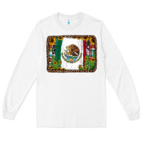 White mexican flag background with cactus and sunflower Long Sleeve Tee - Jasminsmagicworld