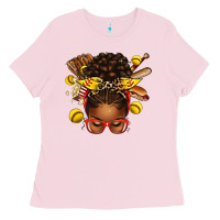 Softball Afro Messy Bun Ladies Tee | Teevron