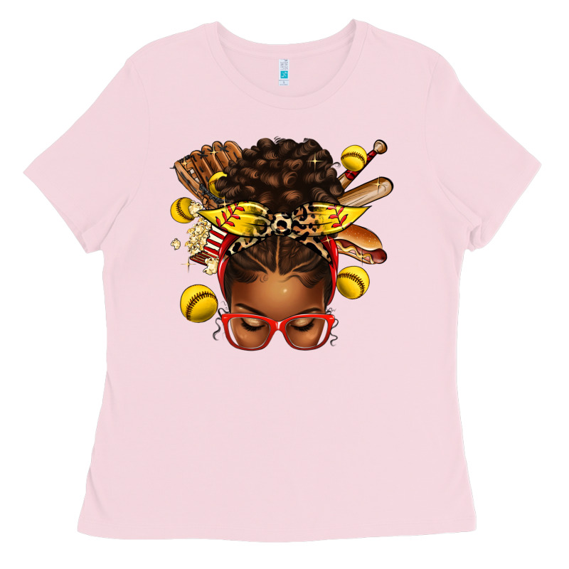 Softball Afro Messy Bun Ladies Tee by texasbilliewilder | Teevron