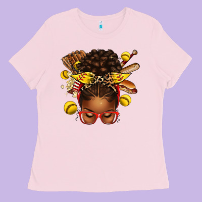 Ladies Tee softball afro messy bun