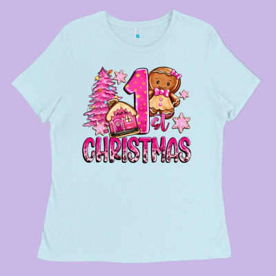 1st Christmas Gingerbread Girl Ladies Tee Designed By Zillion Design Studio